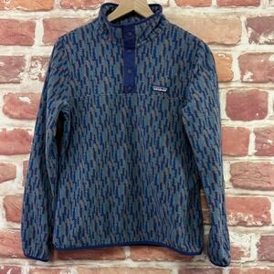 Patagonia Sweater Women's M Blue Geometric Synchilla Fleece Pullover Snap T